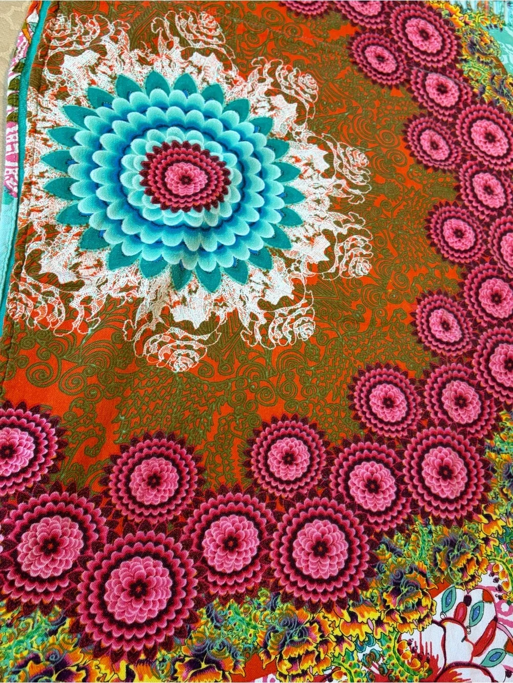 Desigual Spain Floral Medallion Multicolor Cotton Beach Towel Blanket